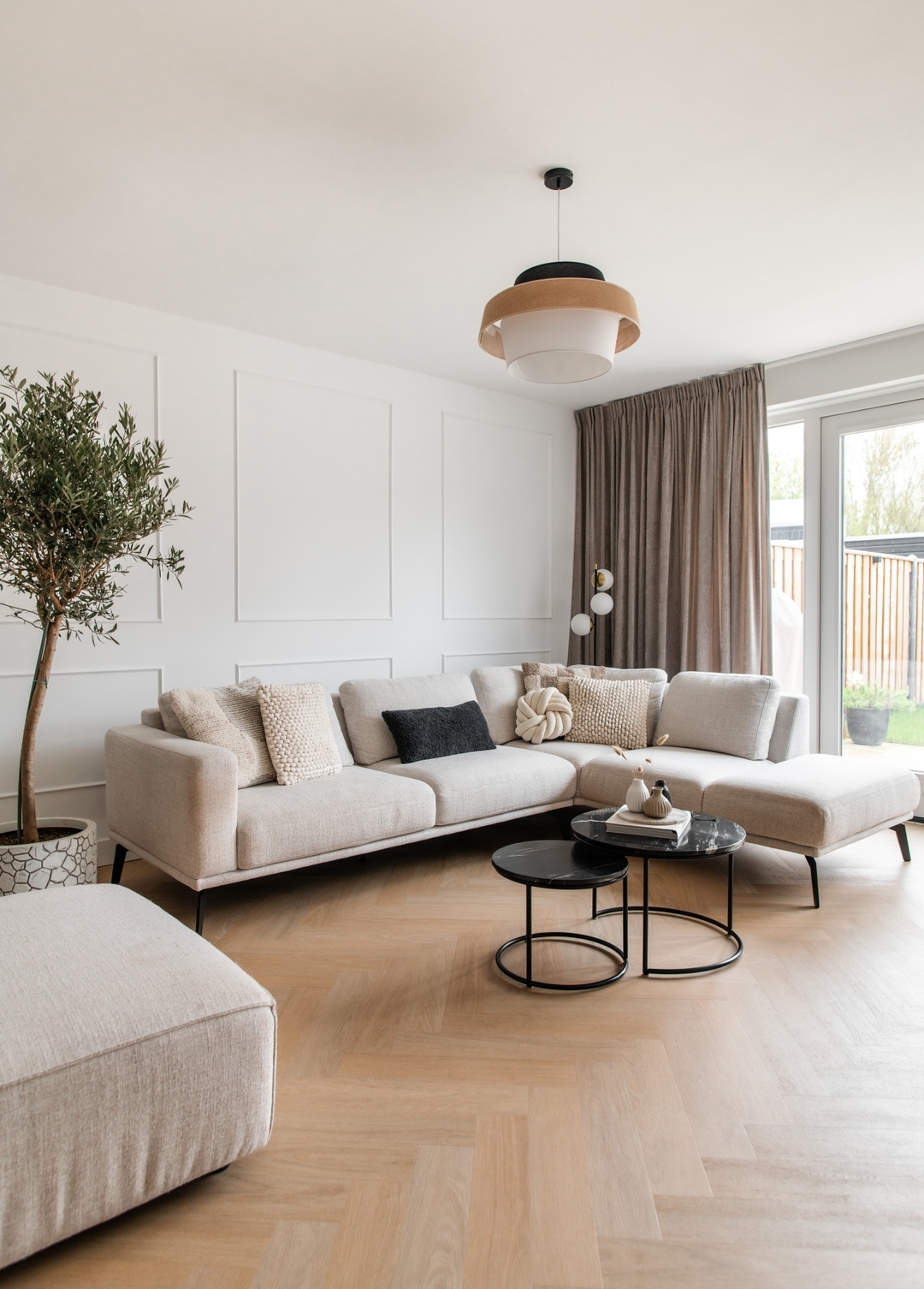 Japandi living room with metal table